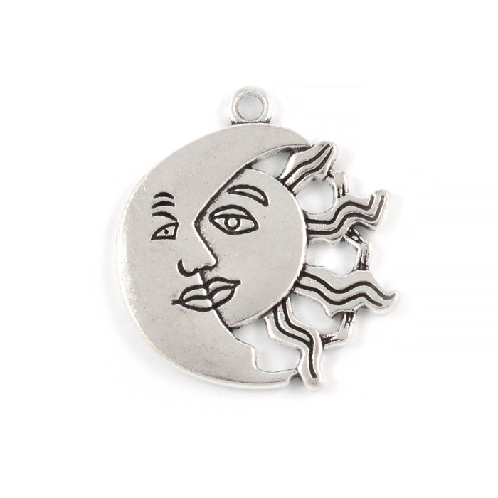 Charm, moon and sun, antique silver, 27x26mm, 2pcs