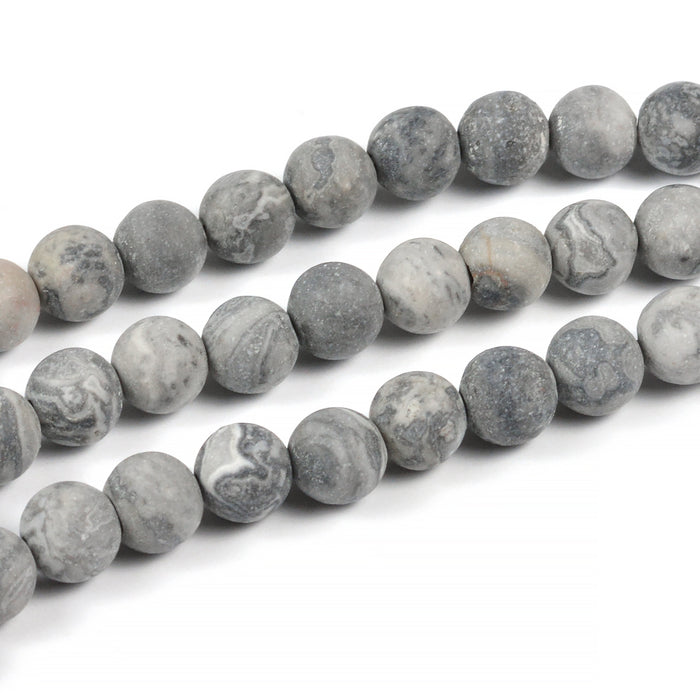 Frosted maifanite beads, grey, 6mm
