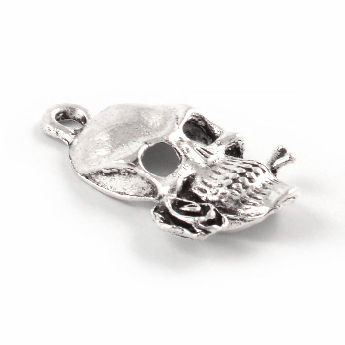 Charm, skull with rose, antique silver, 16x20mm, 5pcs