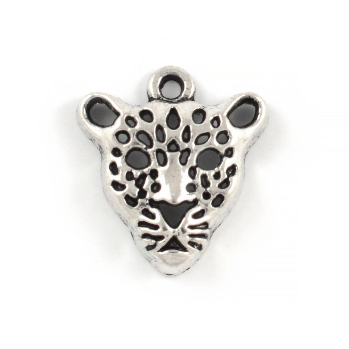 Charm, leopardhode, antikk sølv, 18mm, 3stk