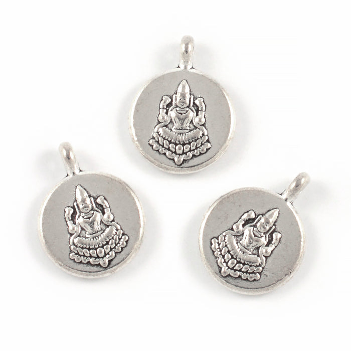 Round charm with Buddha, antique silver, 15mm, 3pcs