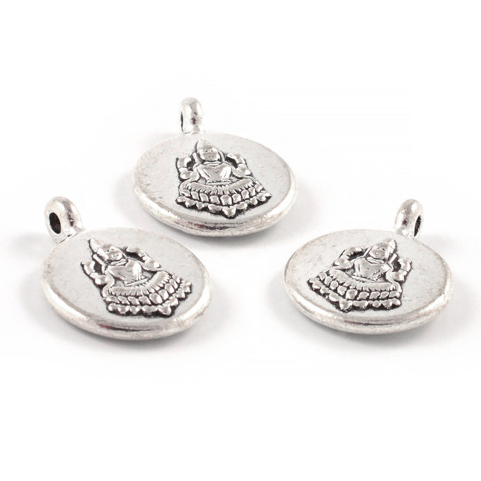 Round charm with Buddha, antique silver, 15mm, 3pcs
