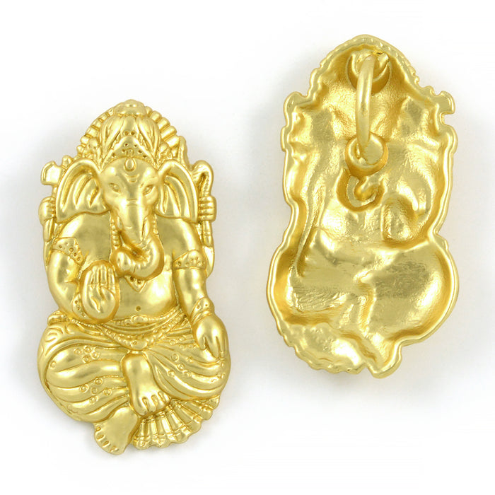 Large charm / pendant, Ganesha, gold, 24x43mm, 1pc