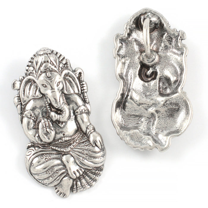 Stor sjarm/anheng, Ganesha, antikk sølv, 24x43mm, 1stk