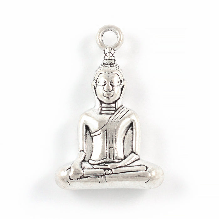 Charm, stor Buddha, antikk sølv, 23x30mm, 1stk