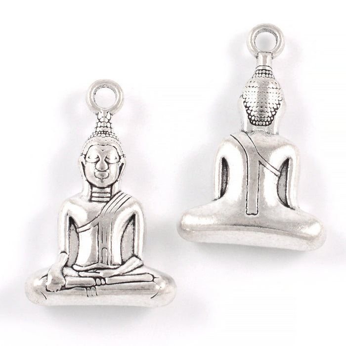 Charm, stor Buddha, antikk sølv, 23x30mm, 1stk