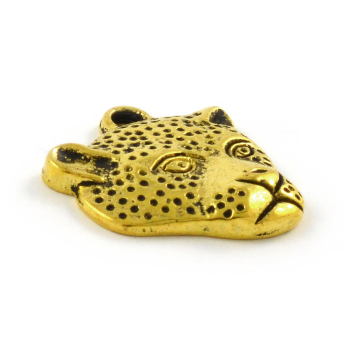 Charm, leopard head, antique gold, 20x18mm, 4pcs