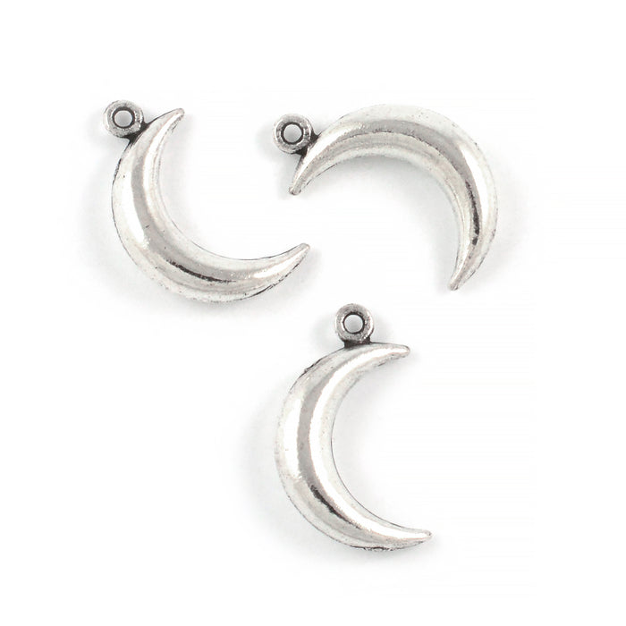 Charm, halvmåne, antikk sølv, 11x15mm, 5stk