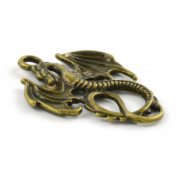 Charm, dragon, antique bronze, 28x31mm, 2pcs