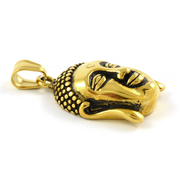 Stor berlock / hänge, Buddha huvud, rostfritt stål i guld, 24x29mm, 1st