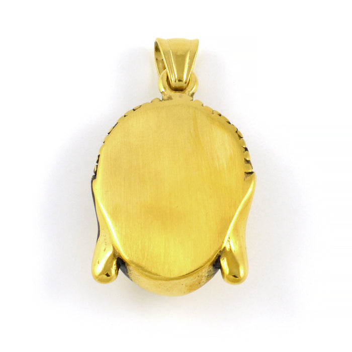 Large charm / pendant, Buddha head, stainless steel in gold, 24x29mm, 1pc