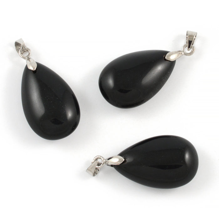 Hänge, droppe av svart obsidian, 24mm, 1st