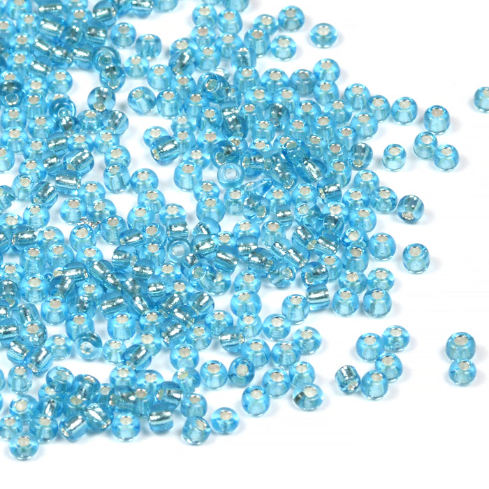 Seed Beads, 2mm, silverlined ljusblå, 30g