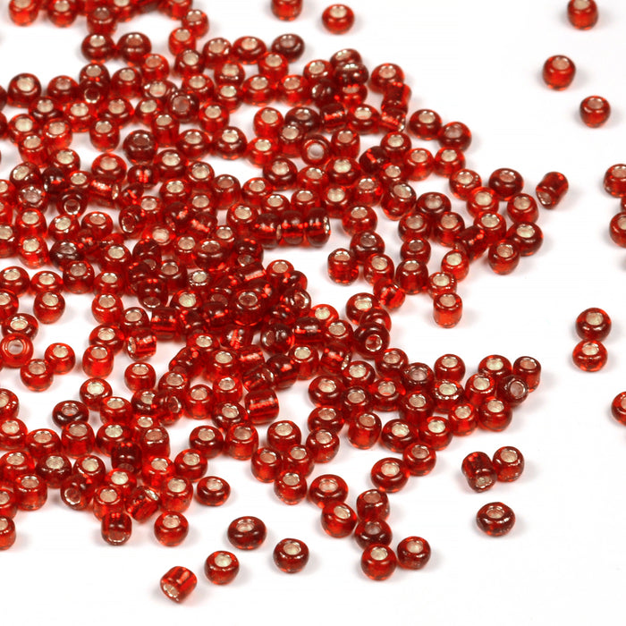 Seed Beads, 2mm, silverlined mörkröd, 30g