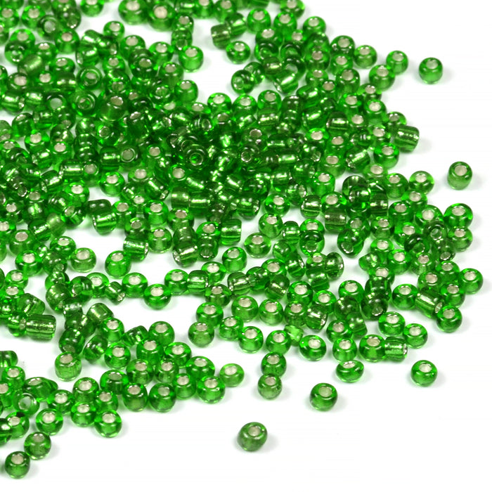 Seed Beads, 2mm, silver lined green, 30g