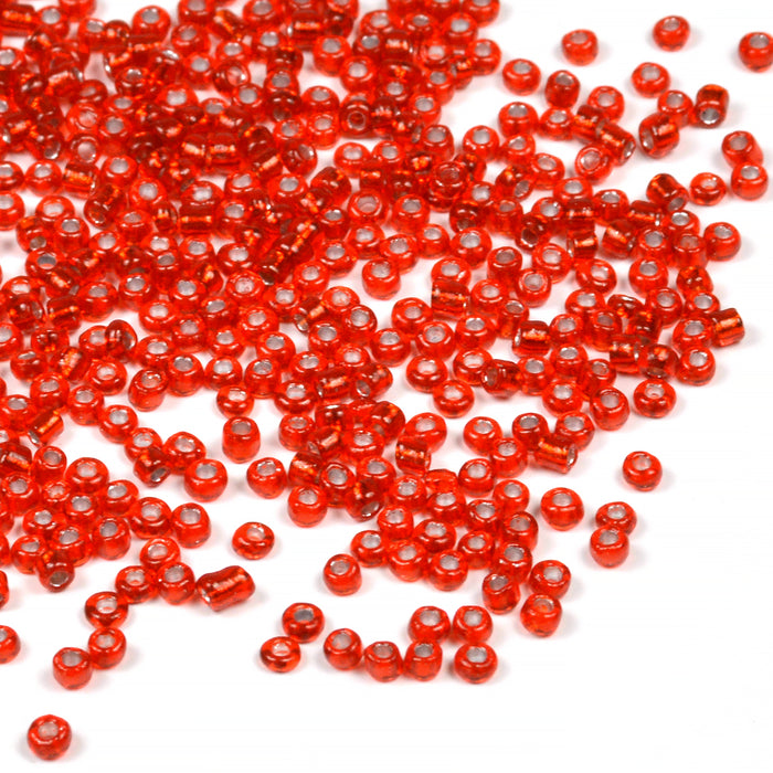 Seed Beads, 2mm, silverlined röd, 30g