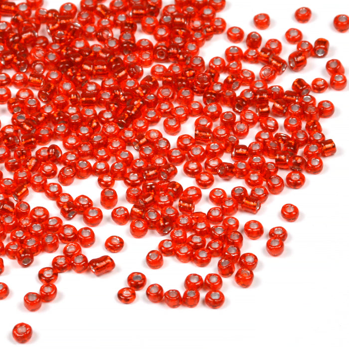 Seed Beads, 2mm, silver lined red, 30g