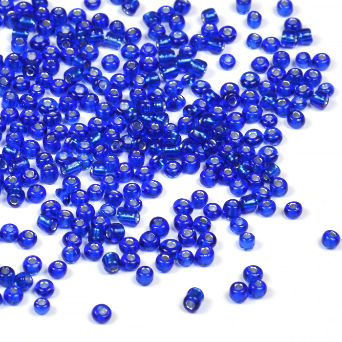 Seed Beads, 2mm, silverlined marinblå, 30g