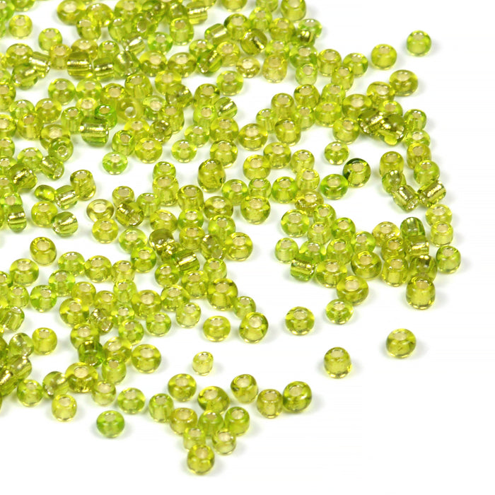 Seed Beads, 2mm, silverlined ljusgrön, 30g