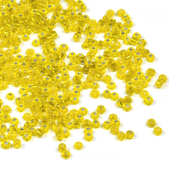 Seed Beads, 2mm, silverlined gul, 30g