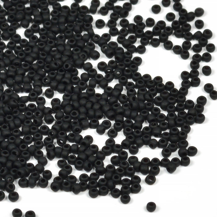 Seed Beads, 2mm, frosted matte black, 30g