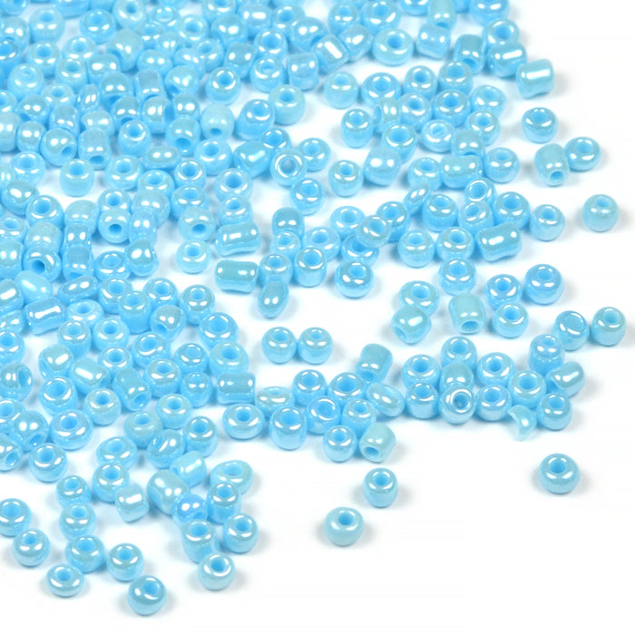 Seed Beads, 2mm, lustered ljusblå, 30g
