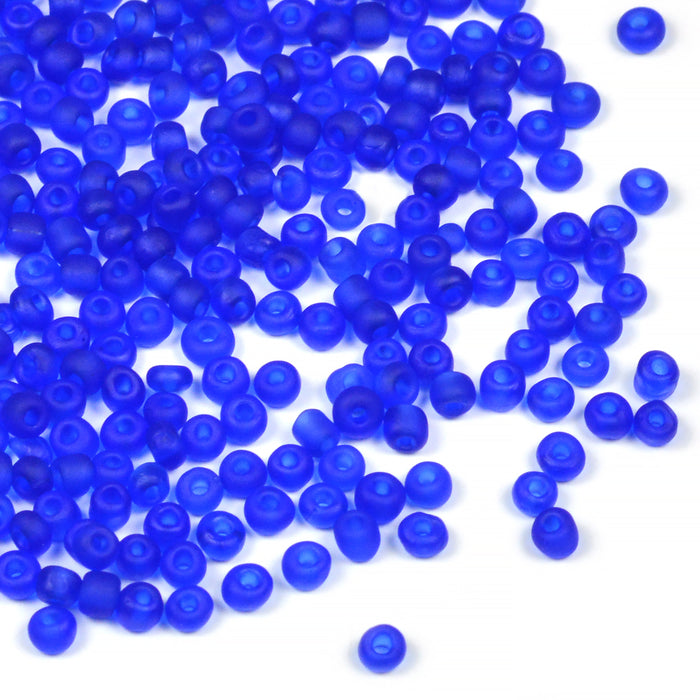Seed Beads, 2mm, frostad-transparent marinblå, 30g
