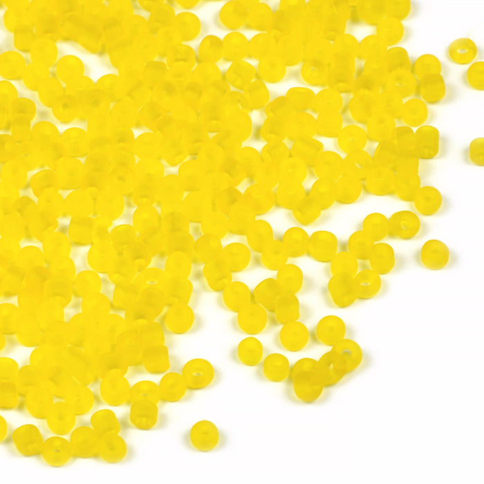 Seed Beads, 2mm, frosted-transparent yellow, 30g