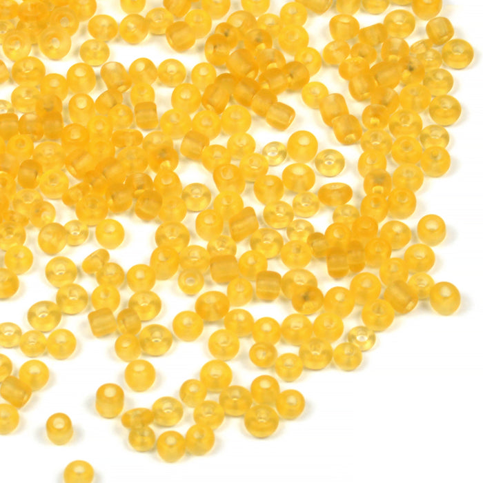 Seed Beads, 2mm, frosted-transparent amber, 30g