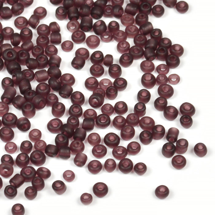 Seed Beads, 2mm, frostad-transparent plommon, 30g