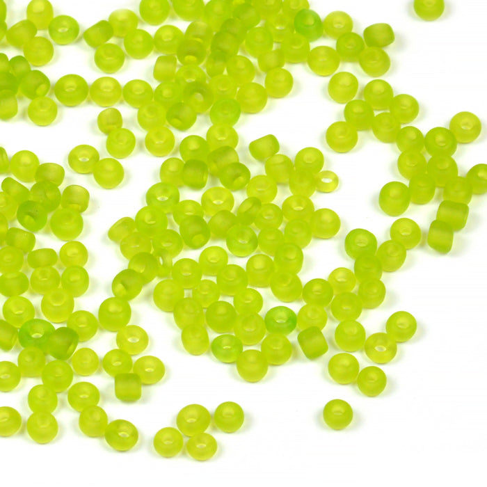 Frøperler, 2 mm, frostet-transparente lysegrønne, 30g
