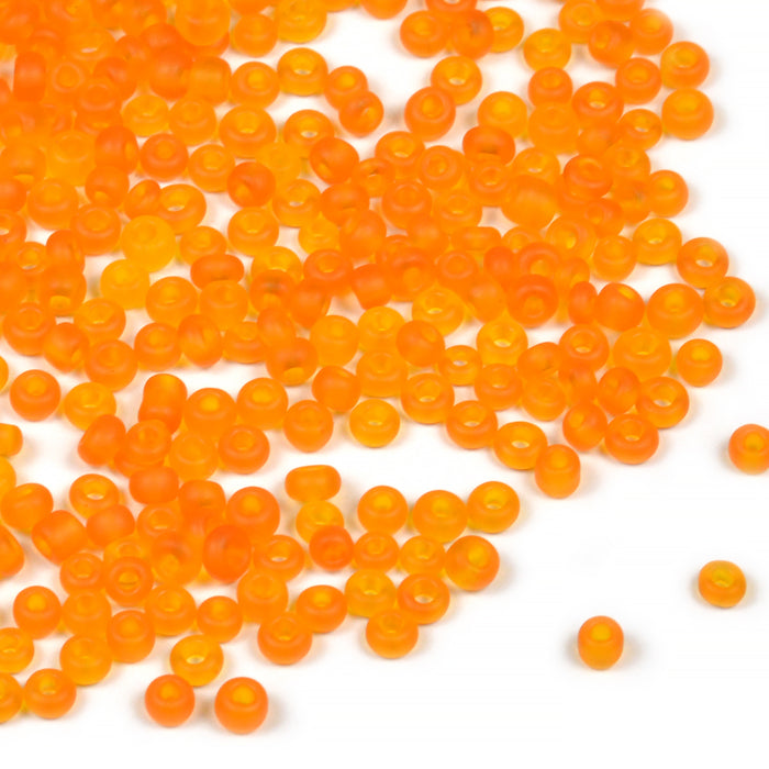 Frøperler, 2 mm, frostet-transparent oransje, 30 g