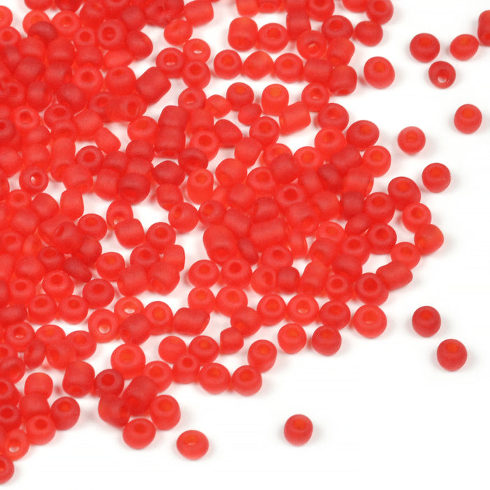 Seed Beads, 2mm, frostad-transparent röd, 30g