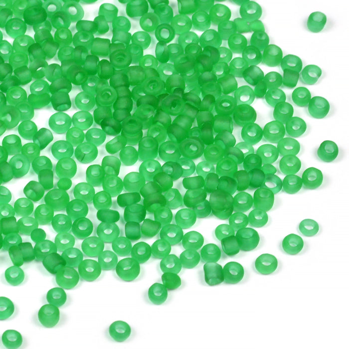 Seed Beads, 2mm, frostad-transparent grön, 30g
