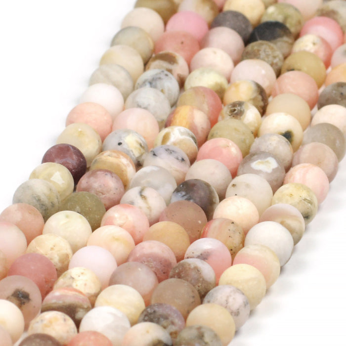 Frosted pink opal beads, 6mm