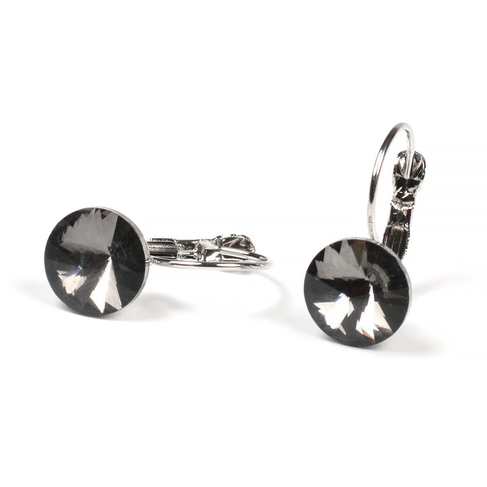 Leverback earrings with cubic zirconia, black, 1 pair