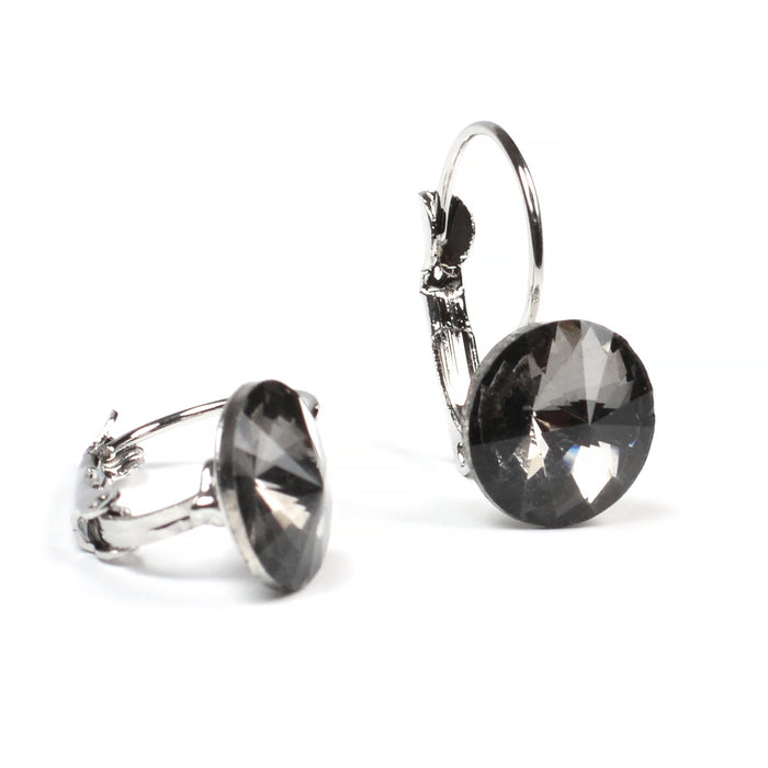 Leverback earrings with cubic zirconia, black, 1 pair