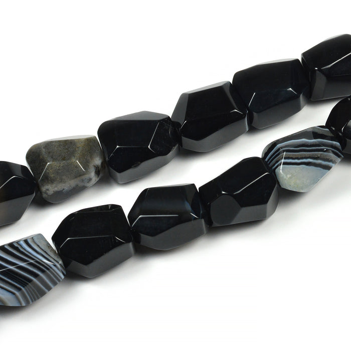 Black agate bumling, faceted, 12x17mm, 1pc