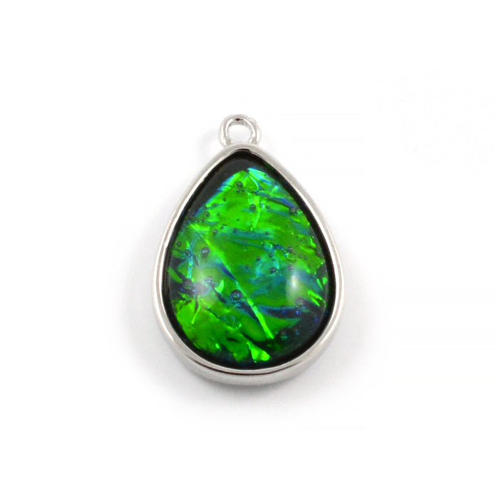 Charm with synthetic ammolite, drop, 15x20mm, 1pc