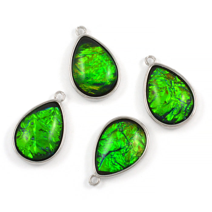Charm with synthetic ammolite, drop, 15x20mm, 1pc