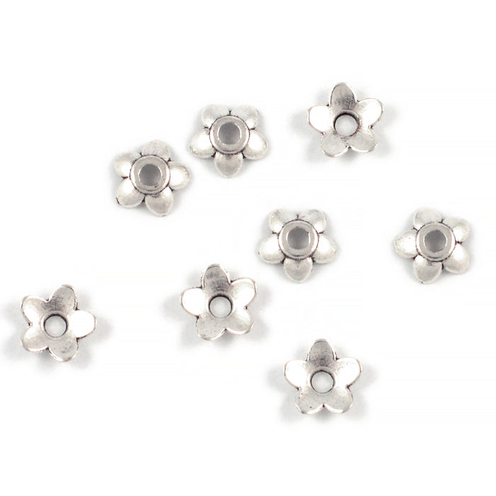 Pearl caps, 5-petal flower, antique silver, 6mm, 20pcs