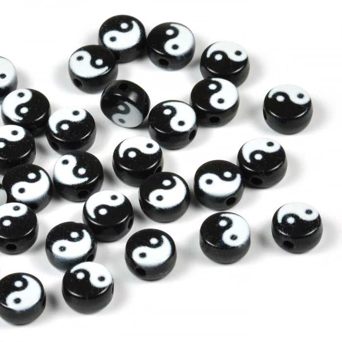 Sorte perler med "Yin og Yang", 50 stk