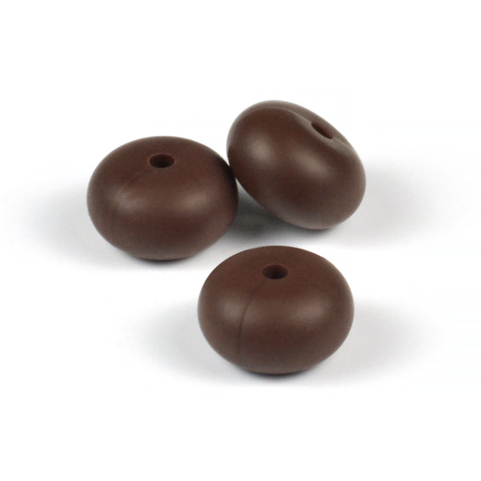 Abacus silicone beads, chocolate brown, 3 pcs
