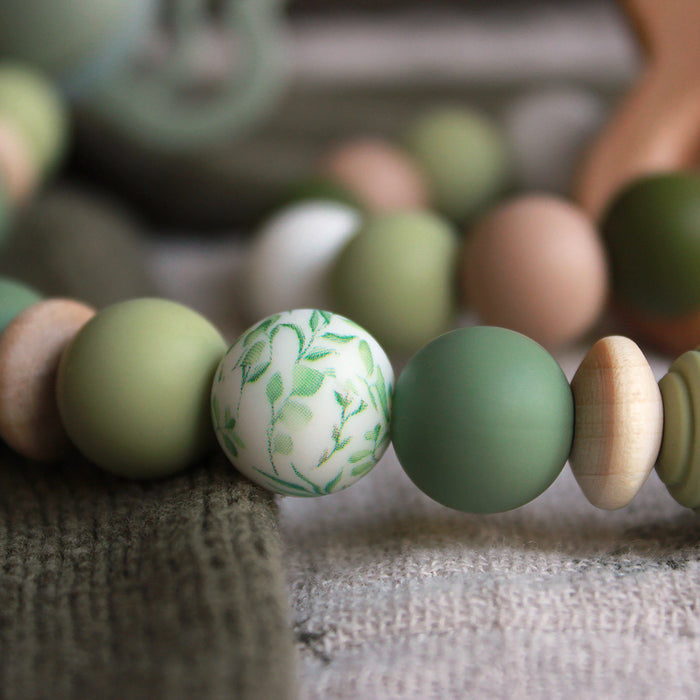 Silicone beads, greenery, 15mm