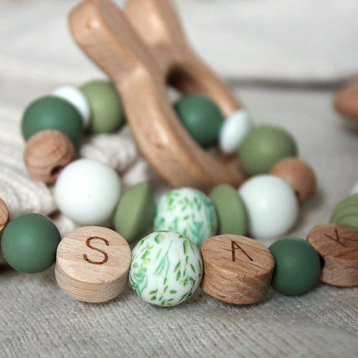 Silicone beads, greenery, 15mm