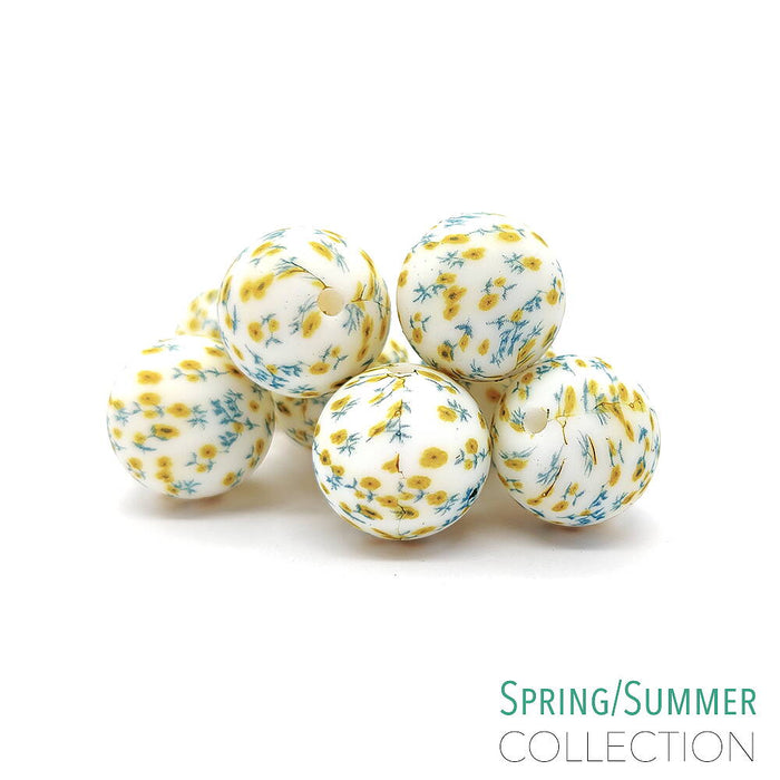 Silicone beads, spring flowers, 15mm