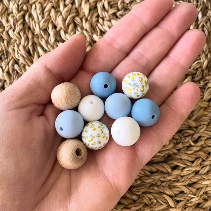 Silicone beads, powder blue, 15mm