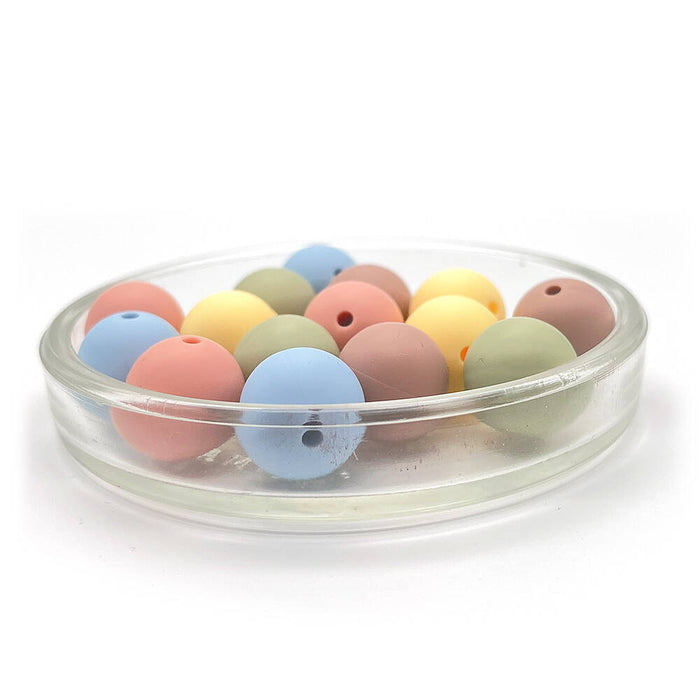 Set of silicone beads, "pale pastel", 15mm, 15-pack