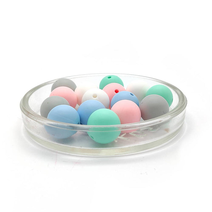 Set of silicone beads, "pastel mix", 15mm, 15-pack
