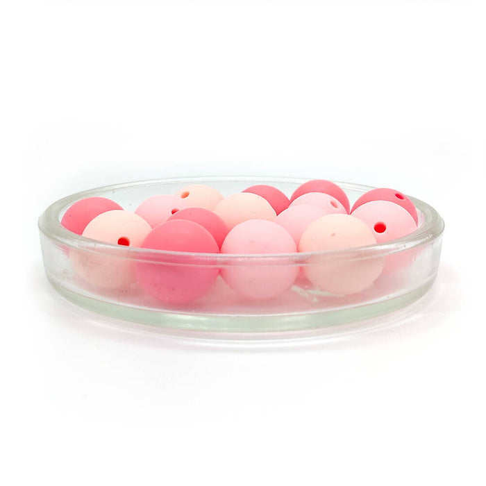Set of silicone beads, "pink mix", 15mm, 15-pack